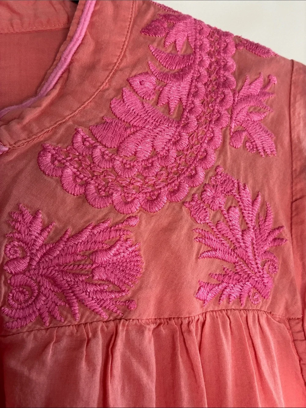 J. Crew Coral Pink Embroidered Button-Front Sleeveless Top